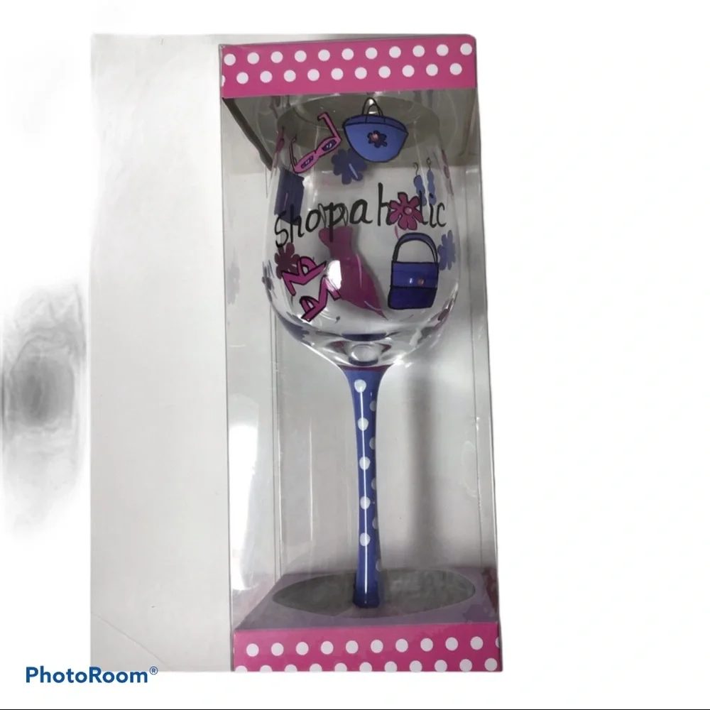 Shopaholic Plastic‎ Painted Wineglass NWOT
